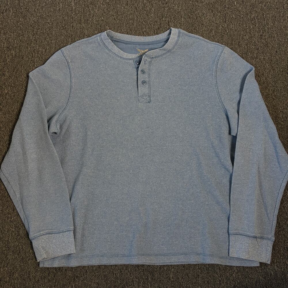 Vintage Y2k Faded Glory Light Blue Waffle Knit Thermal Longsleeve Henley XL